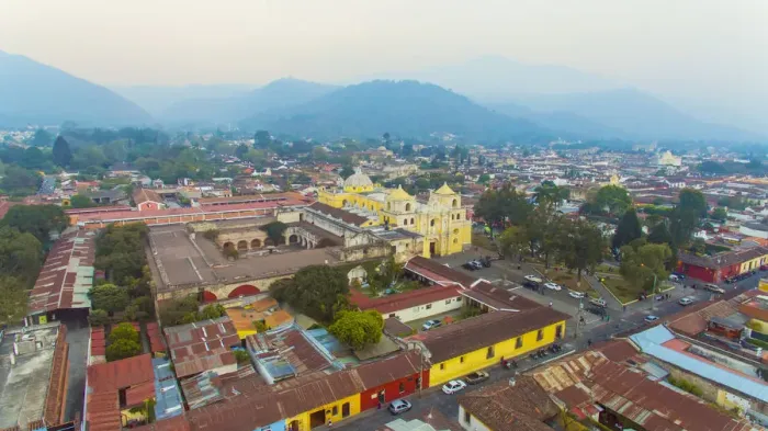 Framed Print : Aerial view of colonial church of Nuestra SeAnora de la Merced an city of Antigua, Guatemala