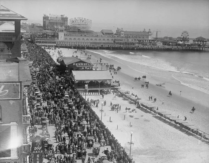 Framed Print : Aerial View of Crowds on a Boardwalk Framed Print : Aerial View of Crowds on a Boardwalk