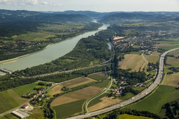 Framed Print : Aerial view, Danube, Melk, Wachau, Lower Austria, Austria Framed Print : Aerial view, Danube, Melk, Wachau, Lower Austria, Austria