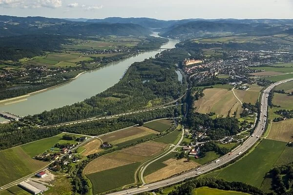 Aerial view, Danube, Melk, Wachau, Lower Austria, Austria