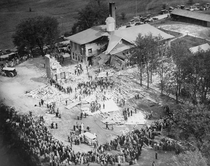 Framed Print : Aerial View of Demolished Schoolhouse Framed Print : Aerial View of Demolished Schoolhouse