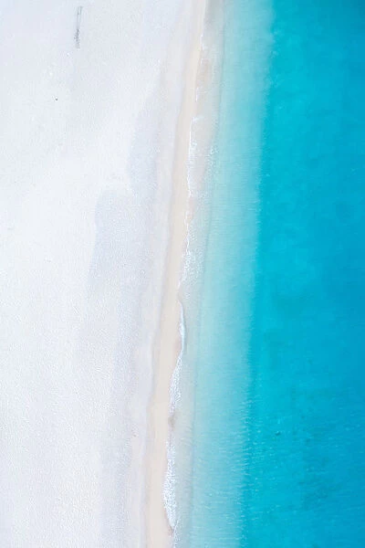 Aerial view of deserted sandy beach. Zakynthos, Greek Islands, Greece