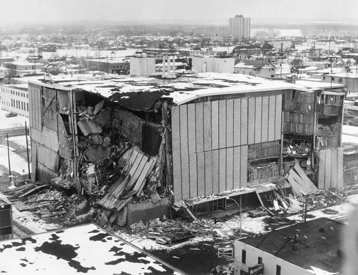 Framed Print : Aerial View Of Earthquake-Shaken Bldg Framed Print : Aerial View Of Earthquake-Shaken Bldg