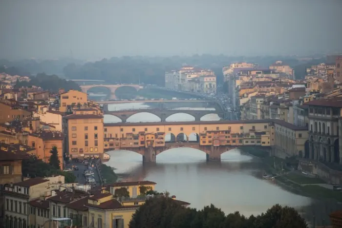 Framed Print : Aerial view of Florence bridges Framed Print : Aerial view of Florence bridges