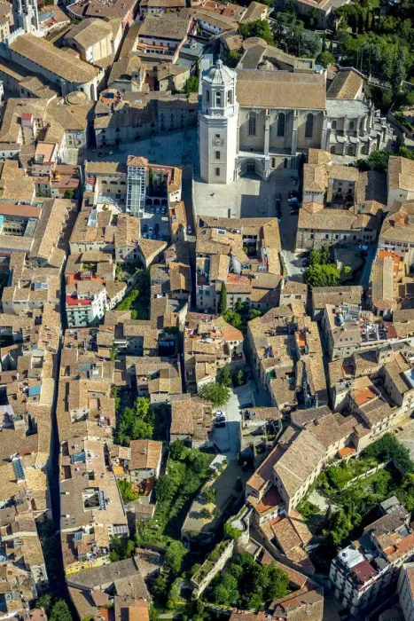 Framed Print : Aerial view, Girona Cathedral, old town, Girona, Catalonia, Spain Framed Print : Aerial view, Girona Cathedral, old town, Girona, Catalonia, Spain