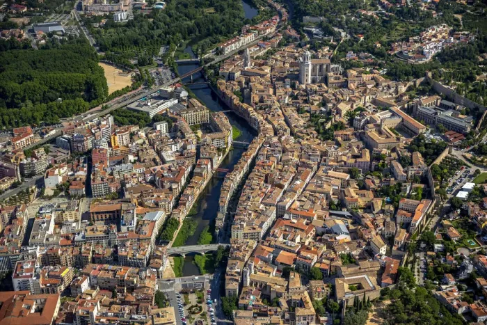 Framed Print : Aerial view, Girona Cathedral and Sant Feliu Church, old town, Girona, Catalonia, Spain Framed Print : Aerial view, Girona Cathedral and Sant Feliu Church, old town, Girona, Catalonia, Spain