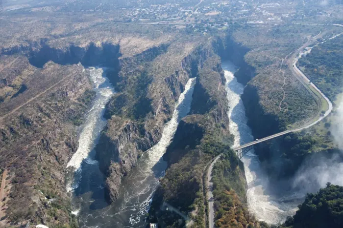 Framed Print : Aerial view, gorge with the Victoria Falls Bridge over the Zambezi River, at Victoria Falls, Livingstone, Zambia Framed Print : Aerial view, gorge with the Victoria Falls Bridge over the Zambezi River, at Victoria Falls, Livingstone, Zambia