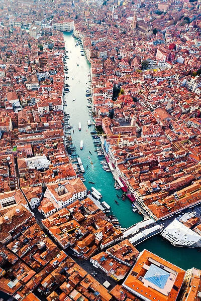 Aerial view of Grand Canal at sunset, Venice