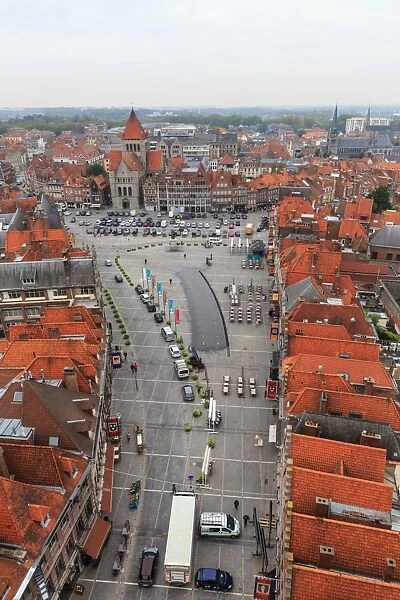 Aerial view at Grand place in Tournai