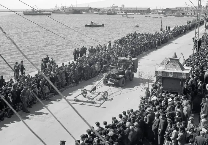 Framed Print : Aerial View of Greek Troops and Minesweeper on Carrier Framed Print : Aerial View of Greek Troops and Minesweeper on Carrier