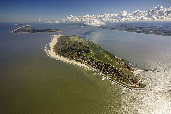 Aerial view, groynes protection against land being washed away, Wadden Sea, Baltrum, island in the North Sea, East Frisian Islands, Lower Saxony, Germany