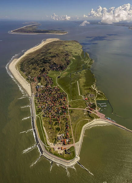Aerial view, groynes protection against land being washed away, Wadden Sea, Baltrum, island in the North Sea, East Frisian Islands, Lower Saxony, Germany