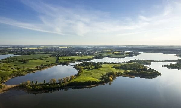 Aerial view, Gutower Moor and Schoninsel island near Gustrow, Muhl Rosin, Mecklenburg Lake District, Mecklenburg-Western Pomerania, Germany