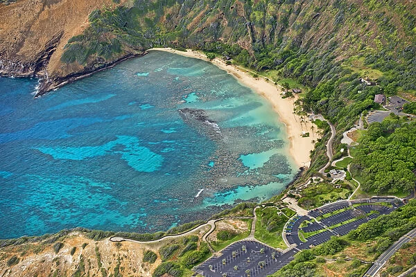 Aerial view, Hanauma Bay Oahu, Hawaii, United States
