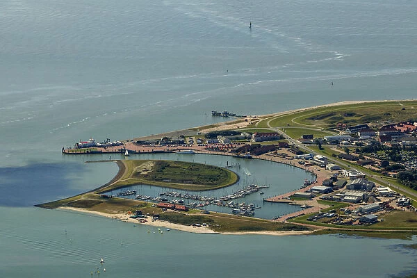 Aerial view, harbour of Norderney with ferry pier, Wadden Sea, Norderney, island in the North Sea, East Frisian Islands, Lower Saxony, Germany
