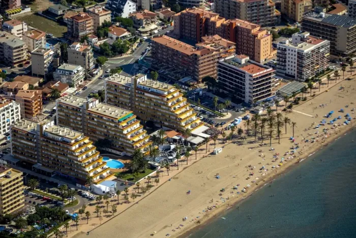 Framed Print : Aerial view, high-rise buildings, holiday resort on the beach, Roses, Golf de Roses, Catalonia, Spain Framed Print : Aerial view, high-rise buildings, holiday resort on the beach, Roses, Golf de Roses, Catalonia, Spain