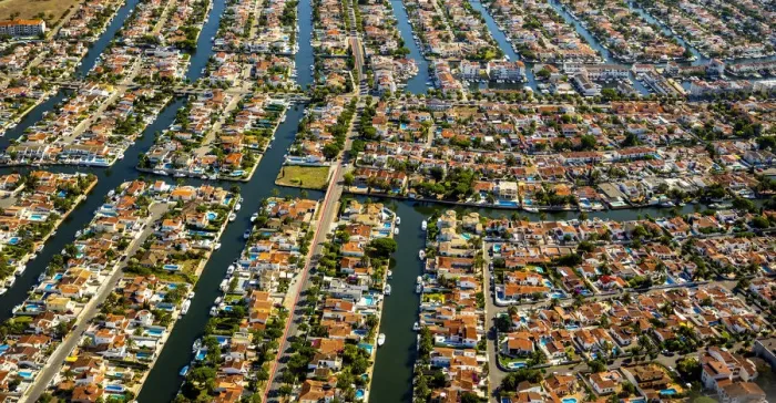 Framed Print : Aerial view, holiday homes with moorings and canals, Marina of Empuriabrava, Ampuriabrava, Catalonia, Spain Framed Print : Aerial view, holiday homes with moorings and canals, Marina of Empuriabrava, Ampuriabrava, Catalonia, Spain