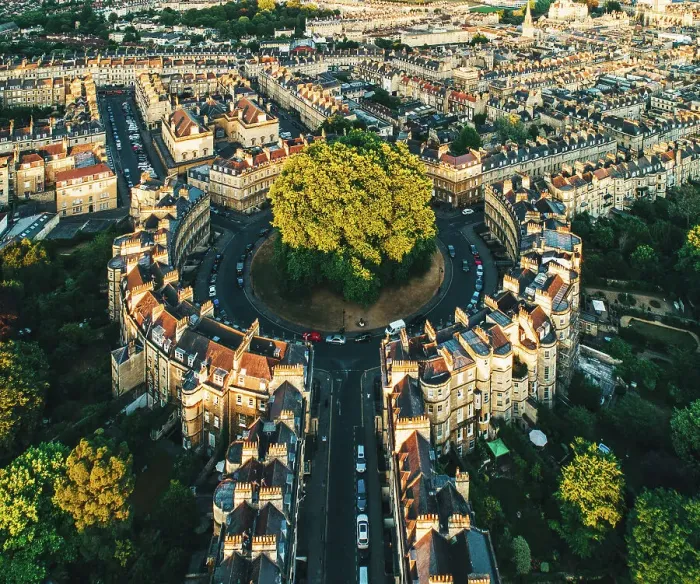 Framed Print : an aerial view of houses in Bath, UK - stock photo