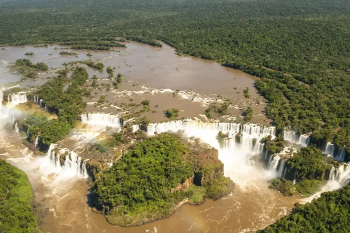 Framed Print : Aerial view of Iguazu Waterfalls with rainbow Framed Print : Aerial view of Iguazu Waterfalls with rainbow