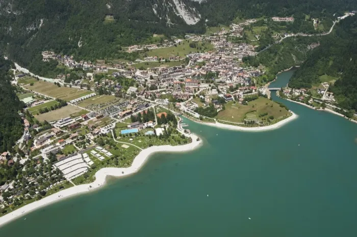 Framed Print : Aerial view, Lake Molveno mountain lake, Molveno, Trentino, Italy Framed Print : Aerial view, Lake Molveno mountain lake, Molveno, Trentino, Italy