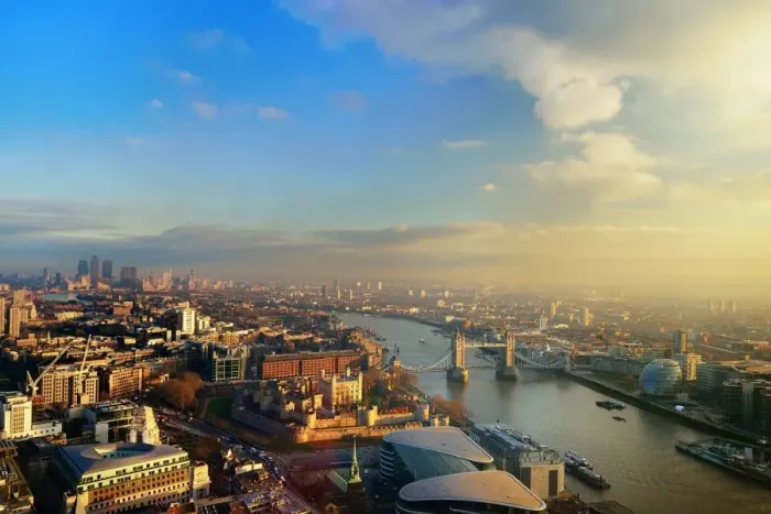 Framed Print : Aerial view of London at sunset