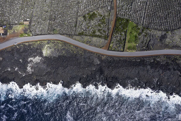 Aerial view looking straight down on the basalt walls of the Unesco listed World Heritage