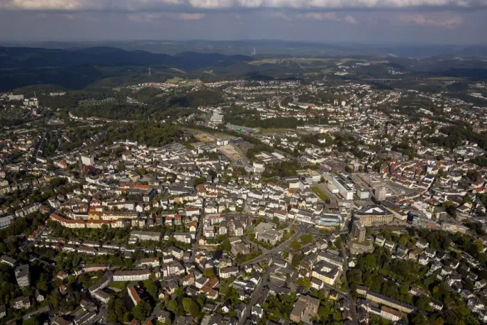 Framed Print : Aerial view, Ludenscheid, North Rhine-Westphalia, Germany Framed Print : Aerial view, Ludenscheid, North Rhine-Westphalia, Germany