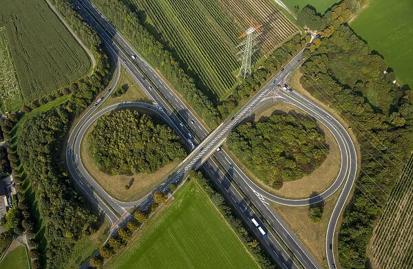 Aerial view, motorway exit A31 Kirchhellen Friesenspiess, Bottrop, Ruhr district, North Rhine-Westphalia, Germany