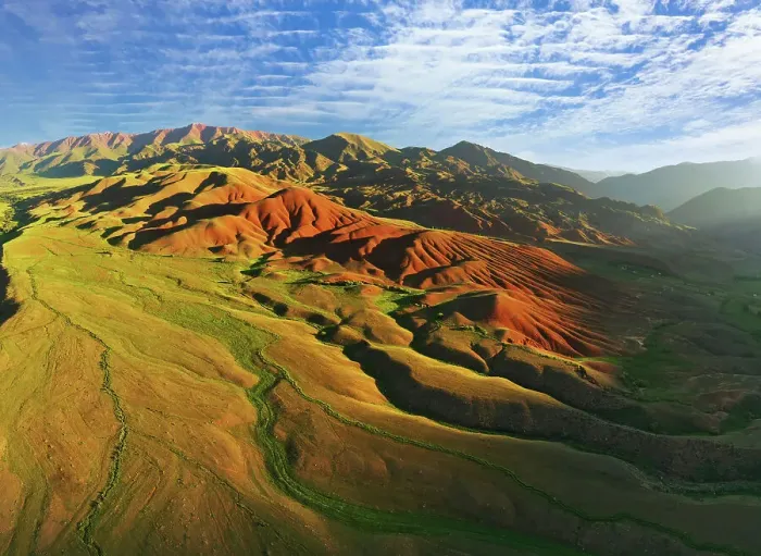 Framed Print : Aerial view of mountain landscape in Kyrgyzstan at sunset Framed Print : Aerial view of mountain landscape in Kyrgyzstan at sunset