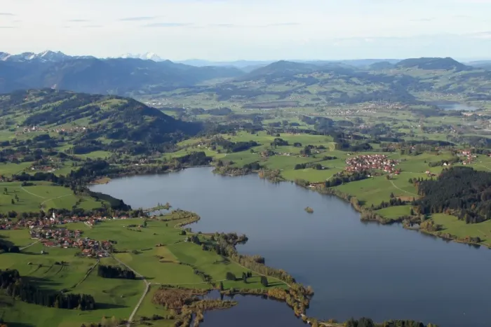 Framed Print : Aerial view, Niedersonthofener Lake in the Upper Allgaeu, Allgaeu, Bavaria, Germany, Europe Framed Print : Aerial view, Niedersonthofener Lake in the Upper Allgaeu, Allgaeu, Bavaria, Germany, Europe