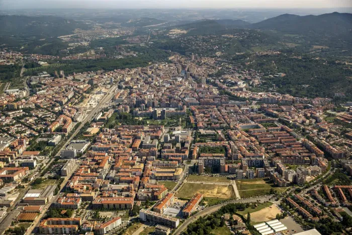 Framed Print : Aerial view, overview of the old town, Girona, Catalonia, Spain Framed Print : Aerial view, overview of the old town, Girona, Catalonia, Spain