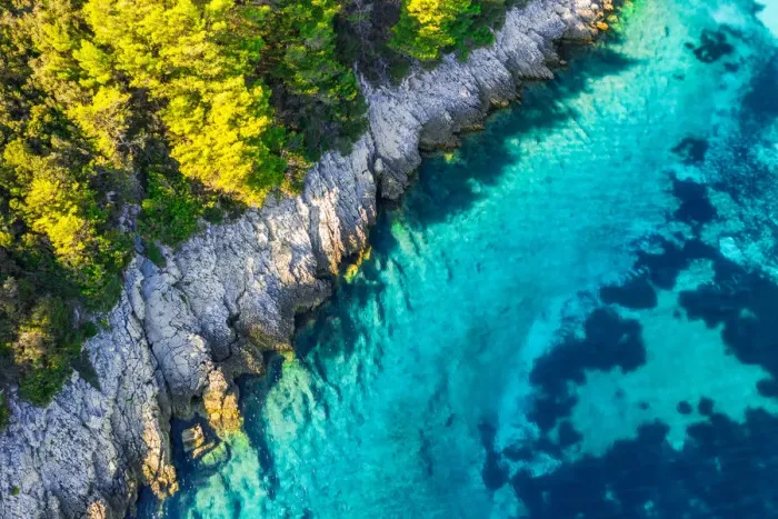 Framed Print : Aerial view of picturesque bay at Hvar island, Croatia Framed Print : Aerial view of picturesque bay at Hvar island, Croatia