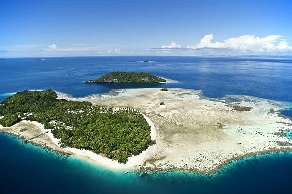 Aerial view of Raja Ampat islands with sky