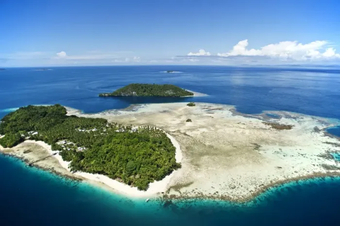 Framed Print : Aerial view of Raja Ampat islands with sky Framed Print : Aerial view of Raja Ampat islands with sky