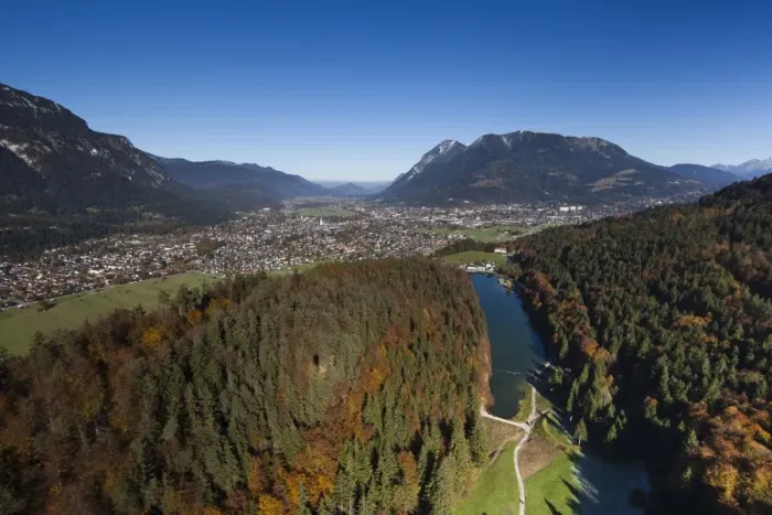 Framed Print : Aerial view, Riessersee, Garmisch-Partenkirchen, Mt Wank, Wetterstein Range, Loisachtal Valley, Werdenfelser Land Region, Bayerisches Oberland, Bavaria, Germany Framed Print : Aerial view, Riessersee, Garmisch-Partenkirchen, Mt Wank, Wetterstein Range, Loisachtal Valley, Werdenfelser Land Region, Bayerisches Oberland, Bavaria, Germany