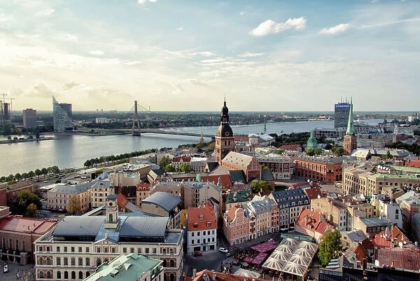 Aerial view of Riga at sunset
