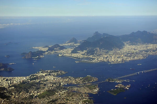Aerial view of Rio de Janeiro, Niteroi and Bahia de Guanabara, Guanabara Bay, Brazil, South America