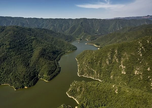 Aerial view, river Ter, Riu Ter, Susqueda Reservoir, Panta de Susqueda, Osor, Catalonia, Spain