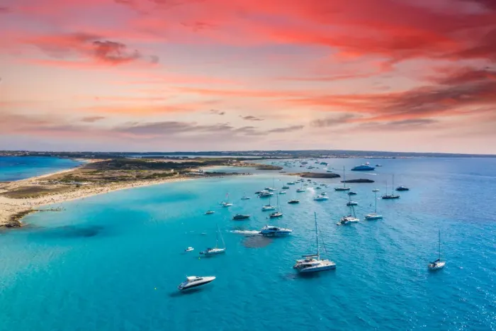 Framed Print : Aerial view of the sand beach and turquoise water of Formentera, Ibiza Framed Print : Aerial view of the sand beach and turquoise water of Formentera, Ibiza