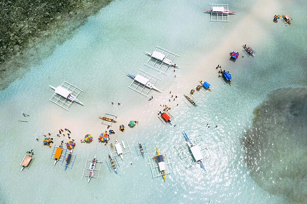 Aerial view of sandbar with people, Bohol, Philippines