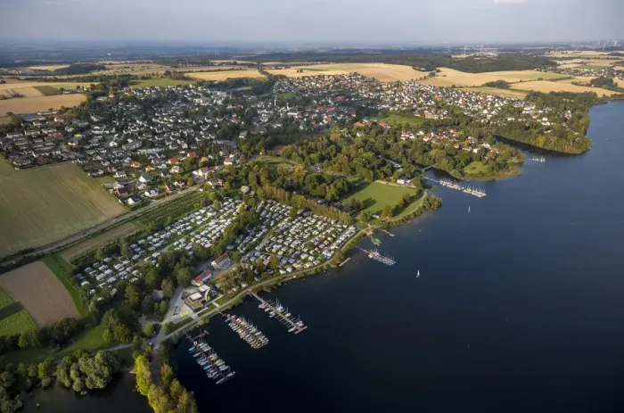 Framed Print : Aerial view, Seepark, Mohne Reservoir, Korbecke, North Rhine-Westphalia, Germany Framed Print : Aerial view, Seepark, Mohne Reservoir, Korbecke, North Rhine-Westphalia, Germany