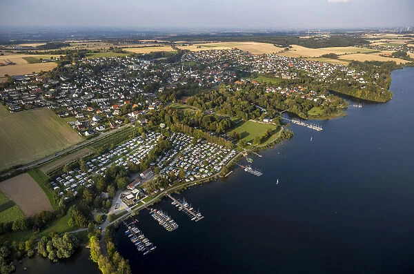 Aerial view, Seepark, Mohne Reservoir, Korbecke, North Rhine-Westphalia, Germany
