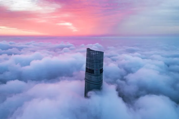 Framed Print : Aerial View Of Shanghai Lujiazui In Clouds Framed Print : Aerial View Of Shanghai Lujiazui In Clouds