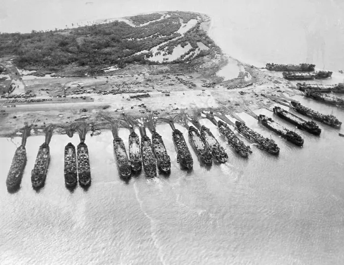 Framed Print : Aerial View Of Ships Assaulting Leyte