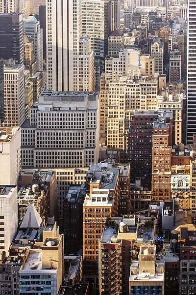 Aerial view of skyscrapers in Manhattan, New York, NY, United States