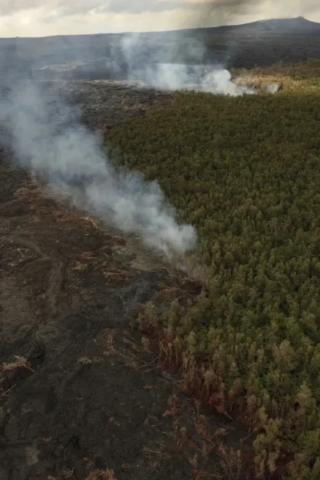 Framed Print : Aerial view of smoke over burning forest, Big Island, Hawaii, USA Framed Print : Aerial view of smoke over burning forest, Big Island, Hawaii, USA