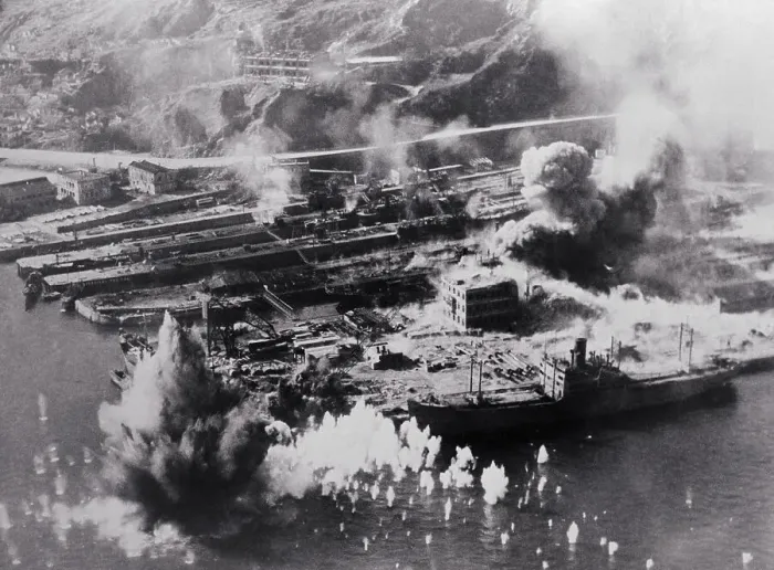 Framed Print : Aerial View of Smoking Land Attacks Framed Print : Aerial View of Smoking Land Attacks