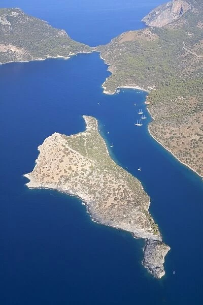 Aerial view, St. Nicholas Island in Fethiye, Turkish Aegean, Turkey, Asia