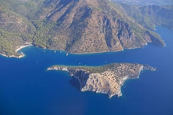 Aerial view, St. Nicholas Island near Fethiye, Turkish Aegean, Turkey, Asia