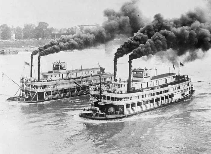 Framed Print : Aerial View of Steamboats Racing Framed Print : Aerial View of Steamboats Racing